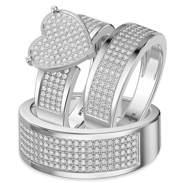 My Trio Rings Valentina 1 CTW Lab Grown Diamond Heart Cluster Wedding Trio Set in 14KT White Gold Vermeil