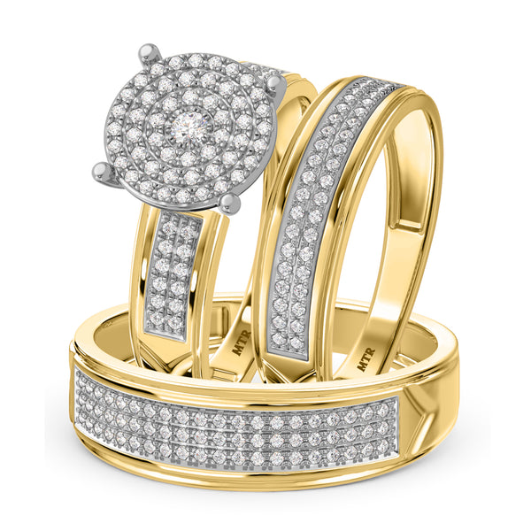 My Trio Rings Gracie 5/8 CTW Lab Grown Diamond Round Cluster Wedding Trio Set in 14KT Yellow Gold Vermeil