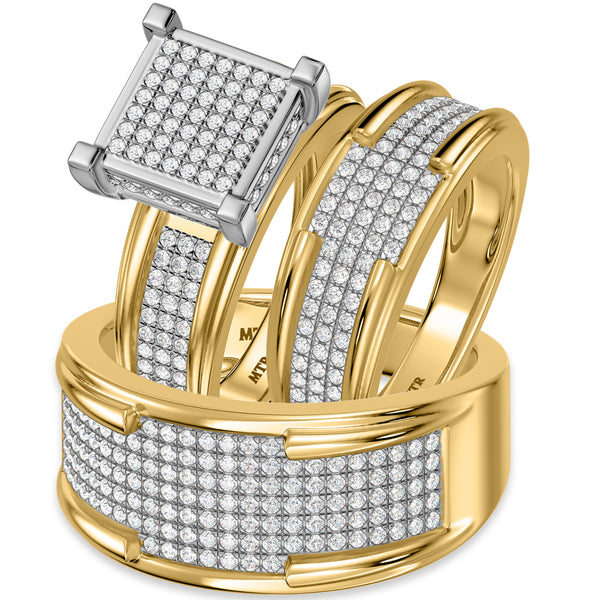 My Trio Rings Affy 1-1/4 CTW Lab Grown Diamond Princess Cluster Wedding Trio Set in 14KT Yellow Gold Vermeil