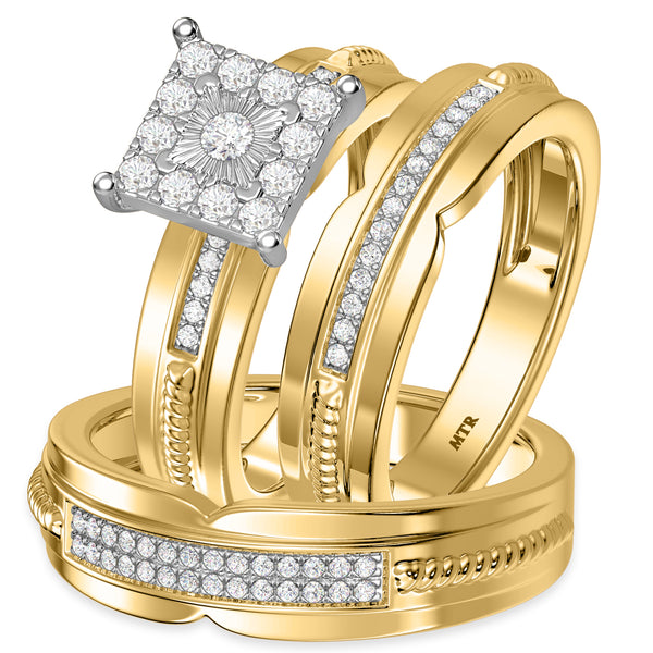 My Trio Rings Harmonee 1/2 CTW Lab Grown Diamond Princess Cluster Wedding Trio Set in 14KT Yellow Gold Vermeil