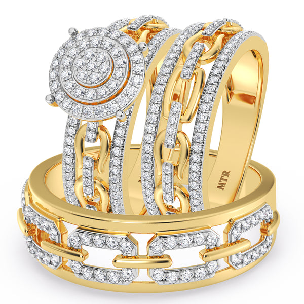 My Trio Rings Hartwin 7/8 CTW Lab Grown Diamond Round Cluster Wedding Trio Set in 14KT Yellow Gold Vermeil