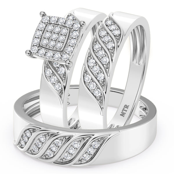 My Trio Rings Isidor 1/4 CTW Lab Grown Diamond Cushion Cluster Wedding Trio Set in 14KT White Gold Vermeil