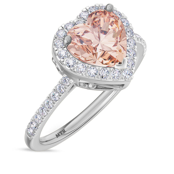 My Trio Rings Amber 3-1/5 CTW Morganite and Diamond Trio Matching Wedding Ring Set 10KT White Gold