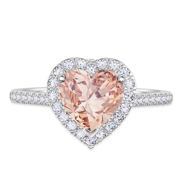 My Trio Rings Amber 3-1/5 CTW Morganite and Diamond Trio Matching Wedding Ring Set 10KT White Gold