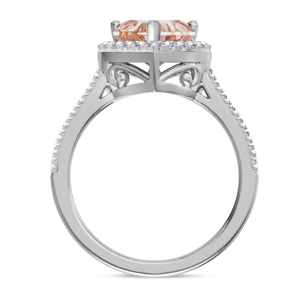 My Trio Rings Amber 3-1/5 CTW Morganite and Diamond Trio Matching Wedding Ring Set 10KT White Gold