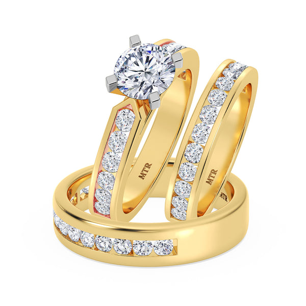My Trio Rings Lesha 2-3/4 CTW Lab Grown Diamond Round Solitaire Wedding Trio Set in 14KT Yellow Gold Vermeil