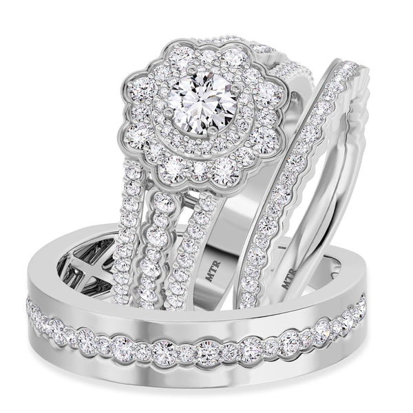 My Trio Rings Hailee 3-1/2 CTW Lab Grown Diamond Round Solitaire Wedding Trio Set in 14KT White Gold Vermeil