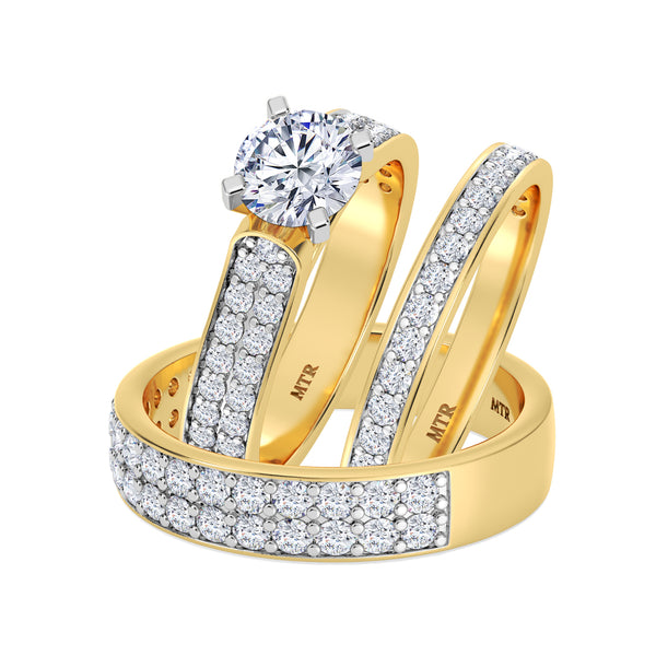 My Trio Rings Gedel 3 CTW Lab Grown Diamond Round Solitaire Wedding Trio Set in 14KT Yellow Gold Vermeil