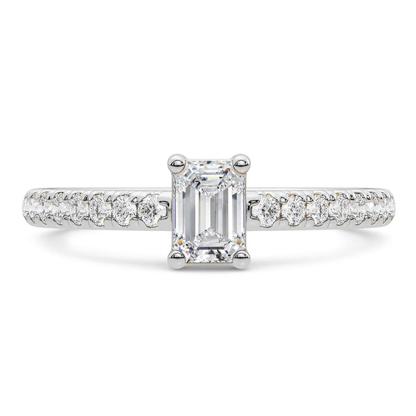 My Trio Rings Zaila 2-1/2 CTW Lab Grown Diamond Emerald Solitaire Wedding Trio Set in 14KT White Gold Vermeil