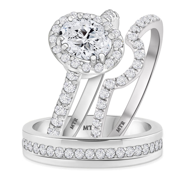 My Trio Rings Soban 2 CTW Lab Grown Diamond Oval Solitaire Wedding Trio Set in 14KT White Gold Vermeil