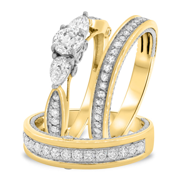 My Trio Rings Myla 1-2/3 CTW Lab Grown Diamond Round Solitaire Wedding Trio Set in 14KT Yellow Gold Vermeil