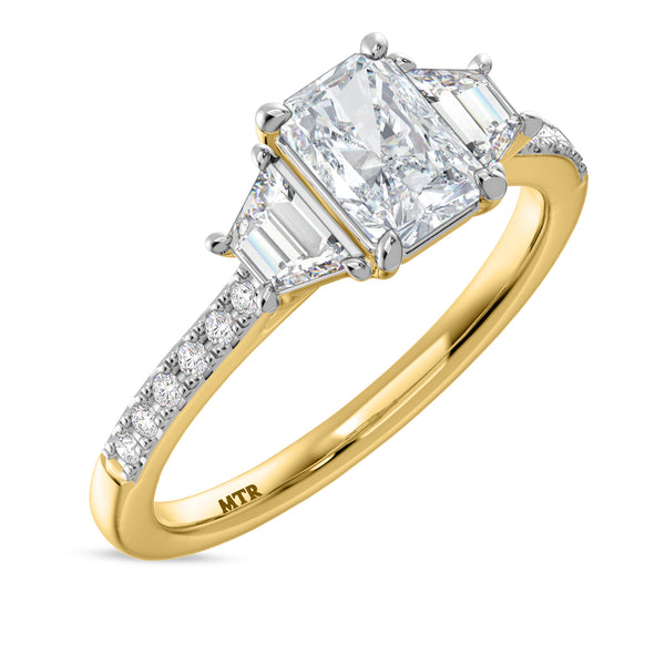 My Trio Rings Alwin 1-7/8 CTW Lab Grown Diamond Radiant Solitaire Wedding Trio Set in 14KT Yellow Gold Vermeil