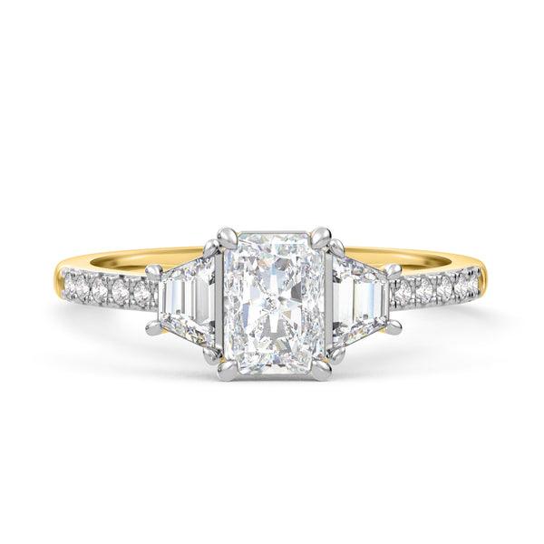 My Trio Rings Alwin 1-7/8 CTW Lab Grown Diamond Radiant Solitaire Wedding Trio Set in 14KT Yellow Gold Vermeil