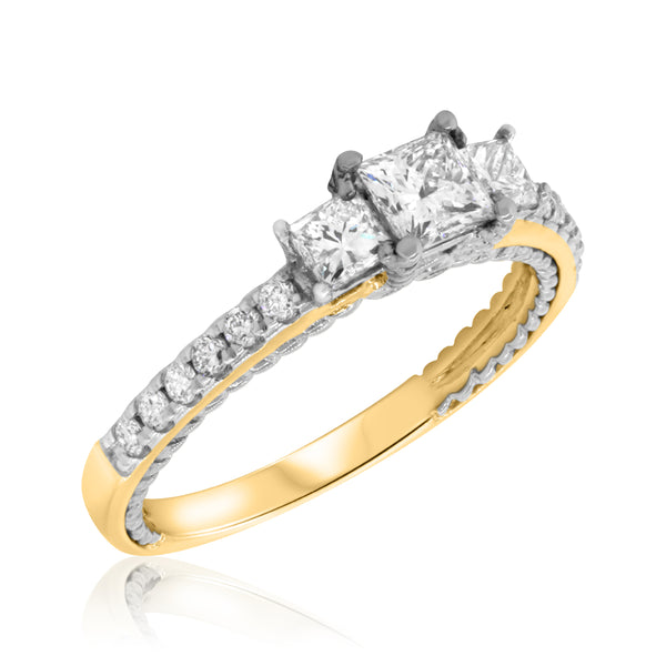 My Trio Rings Palmer 1-7/8 CTW Lab Grown Diamond Princess Solitaire Wedding Trio Set in 14KT Yellow Gold Vermeil
