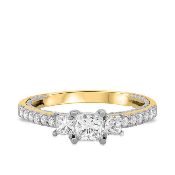 My Trio Rings Palmer 1-7/8 CTW Lab Grown Diamond Princess Solitaire Wedding Trio Set in 14KT Yellow Gold Vermeil