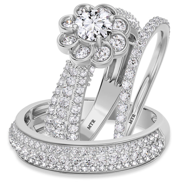 My Trio Rings Ember 2-3/8 CTW Lab Grown Diamond Round Solitaire Wedding Trio Set in 14KT White Gold Vermeil