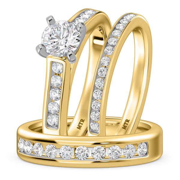 My Trio Rings Samaria 2-1/10 CTW Lab Grown Diamond Round Solitaire Wedding Trio Set in 14KT Yellow Gold Vermeil