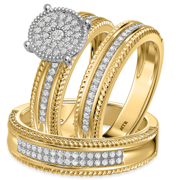 My Trio Rings Zuri 1/2 CTW Lab Grown Diamond Round Cluster Wedding Trio Set in 14KT Yellow Gold Vermeil