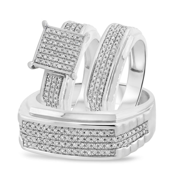 My Trio Rings Winsome 2/3 CTW Lab Grown Diamond Princess Cluster Wedding Trio Set in 14KT White Gold Vermeil