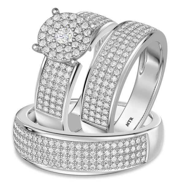 My Trio Rings Collins 1-1/3 CTW Lab Grown Diamond Round Cluster Wedding Trio Set in 14KT White Gold Vermeil