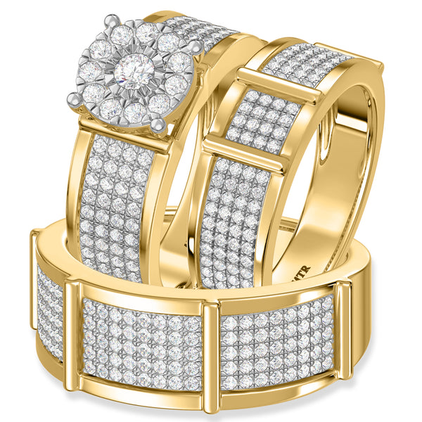 My Trio Rings Corban 1-1/2 CTW Lab Grown Diamond Round Cluster Wedding Trio Set in 14KT Yellow Gold Vermeil