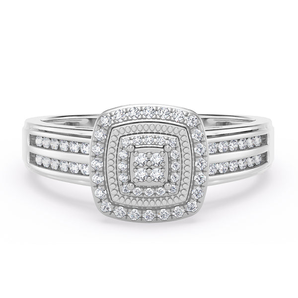 My Trio Rings Ortwin 1/2 CTW Lab Grown Diamond Cushion Cluster Wedding Trio Set in 14KT White Gold Vermeil