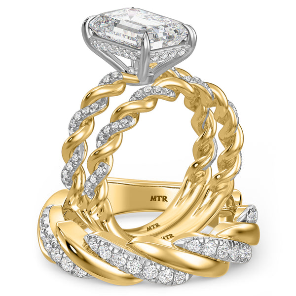 My Trio Rings Palmina 5-3/4 CTW Lab Grown Diamond Emerald Solitaire Wedding Trio Set in 14KT Yellow Gold Vermeil