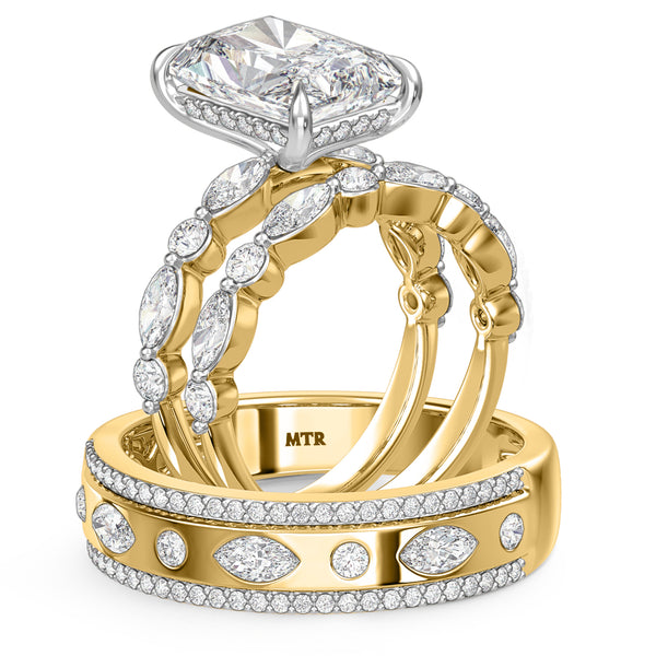 My Trio Rings Stacy 7-1/7 CTW Lab Grown Diamond Radiant Solitaire Wedding Trio Set in 14KT Yellow Gold Vermeil