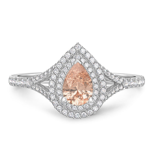 My Trio Rings Chiffon 1-7/8 Carat T.W. Morganite and Diamond Matching Bridal Ring Set 14KT White Gold