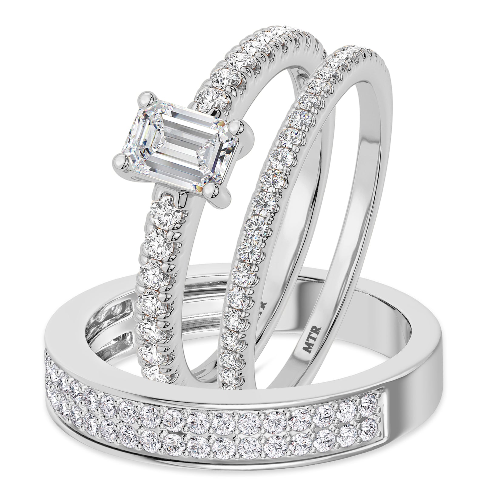 My Trio Rings Zaila 2-1/2 CTW Lab Grown Diamond Emerald Solitaire Trio Set in 10KT White Gold