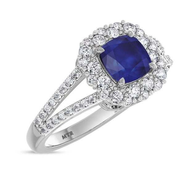 My Trio Rings Evanthe 1-7/8 Carat T.W. Sapphire and Diamond Matching Bridal Ring Set 10KT White Gold