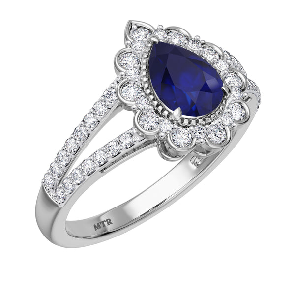 My Trio Rings Kana 2-1/3 Carat T.W. Sapphire and Diamond Trio Matching Wedding Ring Set 10KT White Gold
