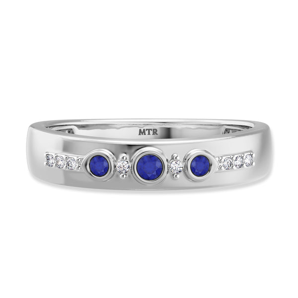My Trio Rings Kana 2-1/3 Carat T.W. Sapphire and Diamond Trio Matching Wedding Ring Set 10KT White Gold