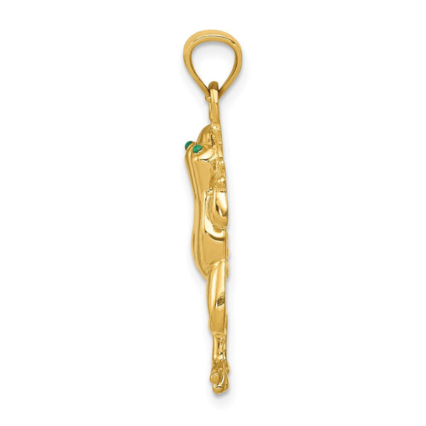 14KT Gold Frog W/ Enameled Eyes Charm Pendant. Chain not Included.