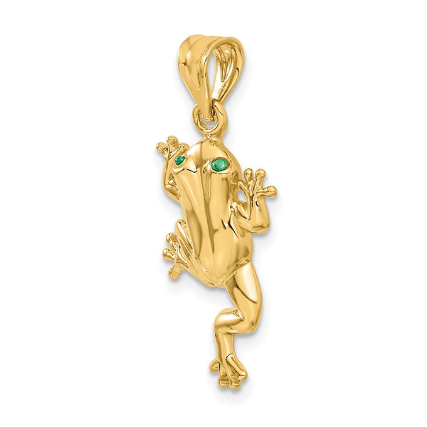 14KT Gold Frog W/ Enameled Eyes Charm Pendant. Chain not Included.