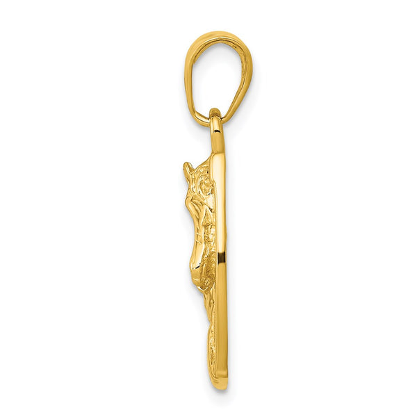 14KT Yellow Gold 20X10MM Horse Head in Horseshoe Pendant. Chain Not Included