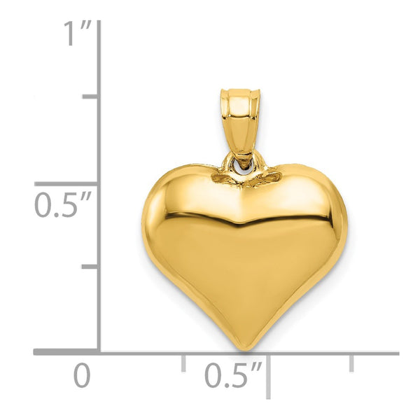 14KT Yellow Gold 21X15MM Three Dimensional Heart Pendant. Chain Not Included