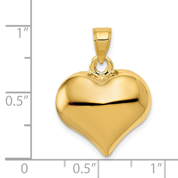 14KT Gold Polished 3-D Heart Pendant. Chain not Included