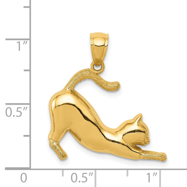 14KT Yellow Gold 25X24MM Cat Charm Pendant. Chain not Included