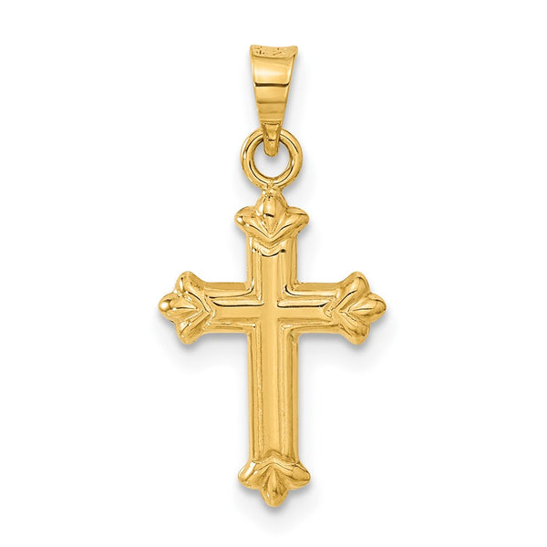 14KT Yellow Gold 23X11MM Childrens Fleur De Lis Cross Pendant. Chain Not Included
