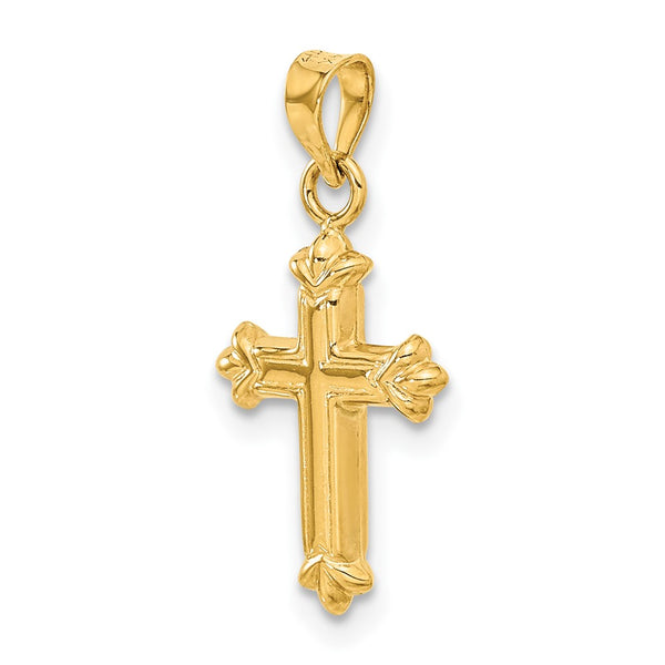 14KT Yellow Gold 23X11MM Childrens Fleur De Lis Cross Pendant. Chain Not Included