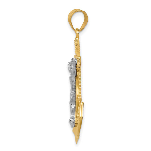 14KT White and Yellow Gold 43X27MM Cross Mariner's Pendant. Chain Not Included