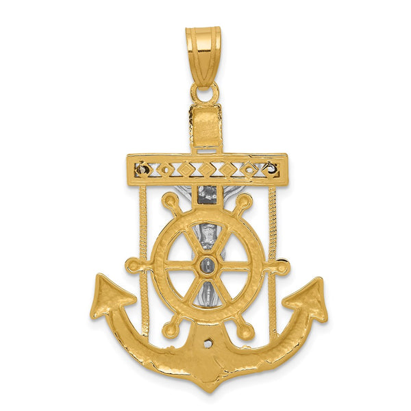 14KT White and Yellow Gold 43X27MM Cross Mariner's Pendant. Chain Not Included
