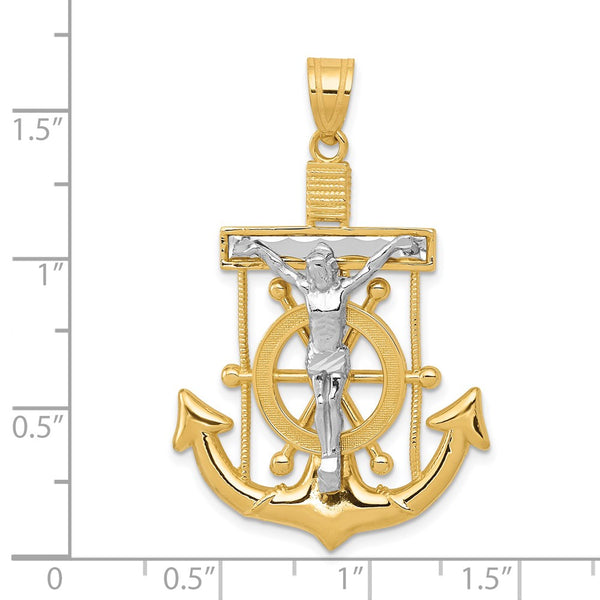 14KT White and Yellow Gold 43X27MM Cross Mariner's Pendant. Chain Not Included