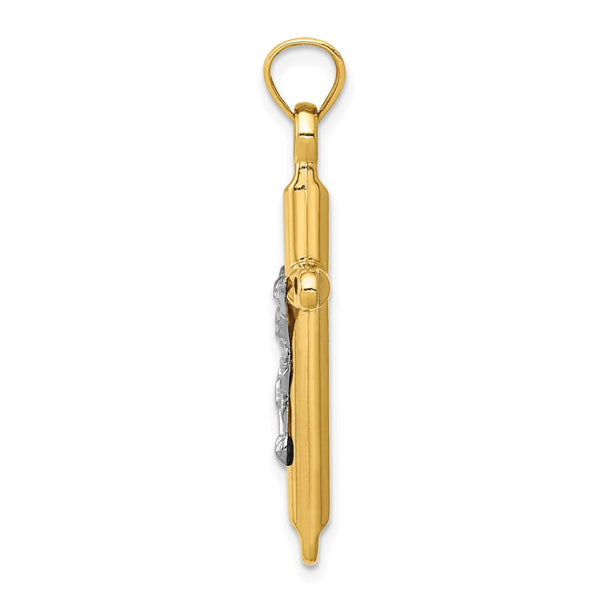 14KT White and Yellow Gold 36X17MM Crucifix Cross Pendant. Chain Not Included