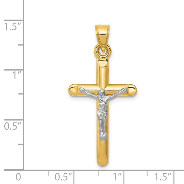 14KT White and Yellow Gold 36X17MM Crucifix Cross Pendant. Chain Not Included