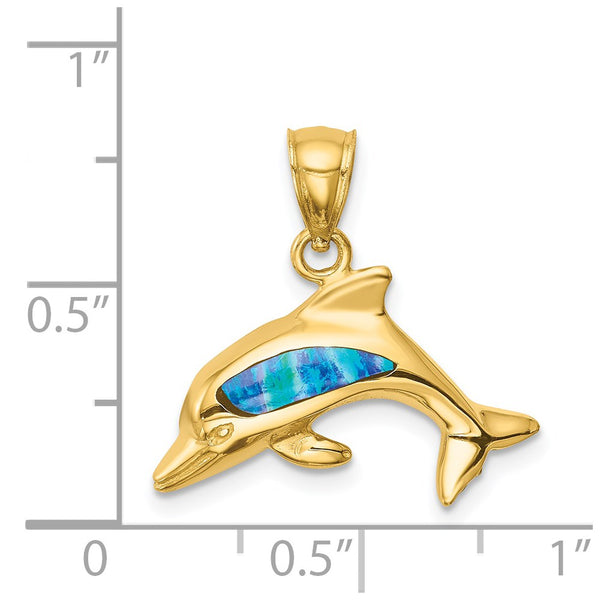 Opal Dolphin Pendant in 14KT Yellow Gold. Chain not Included
