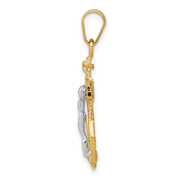 14KT White and Yellow Gold 29X17MM Mariner's Cross Pendant. Chain Not Included