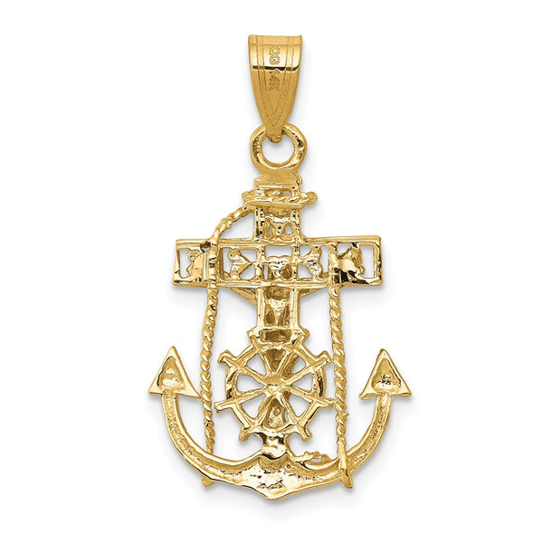14KT White and Yellow Gold 29X17MM Mariner's Cross Pendant. Chain Not Included