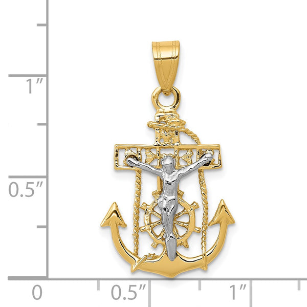 14KT White and Yellow Gold 29X17MM Mariner's Cross Pendant. Chain Not Included